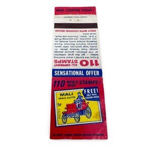 Vintage Garcelon Stamp Co Matchbook Cover 110 World Stamps Mali Auto Advertising
